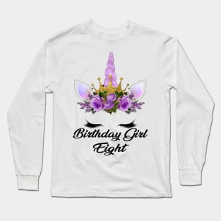 Kids 8th Birthday Girl Unicorn Shirt 8th Birthday Outfit Long Sleeve T-Shirt